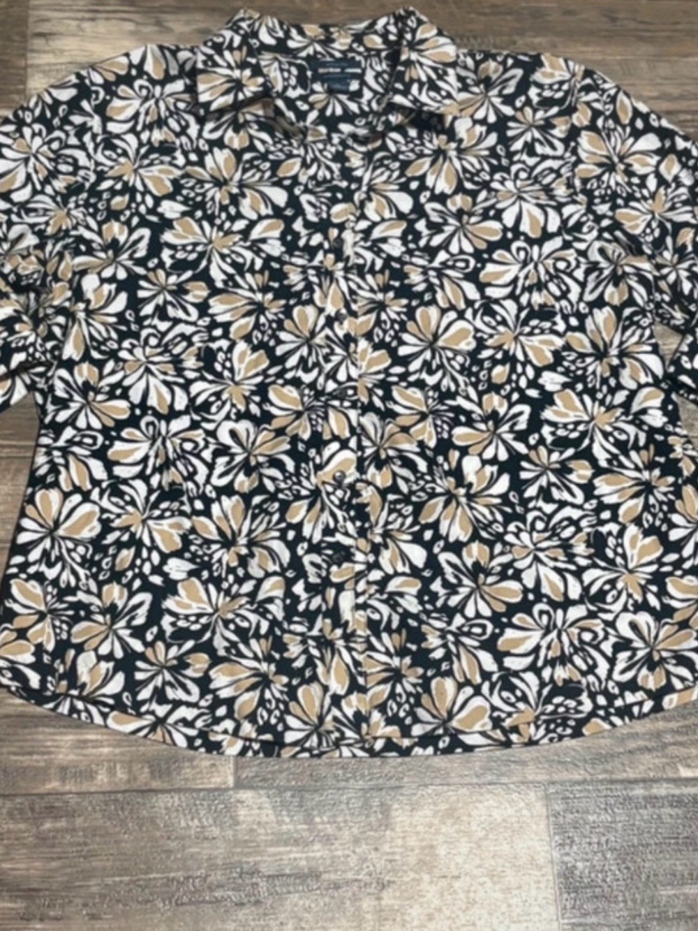 Westbound Black Floral Button-Front Skirt with Cream Accents
